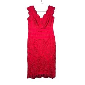 Tadashi Shoji Red Lace Sleeveless Dress Women's Size 8